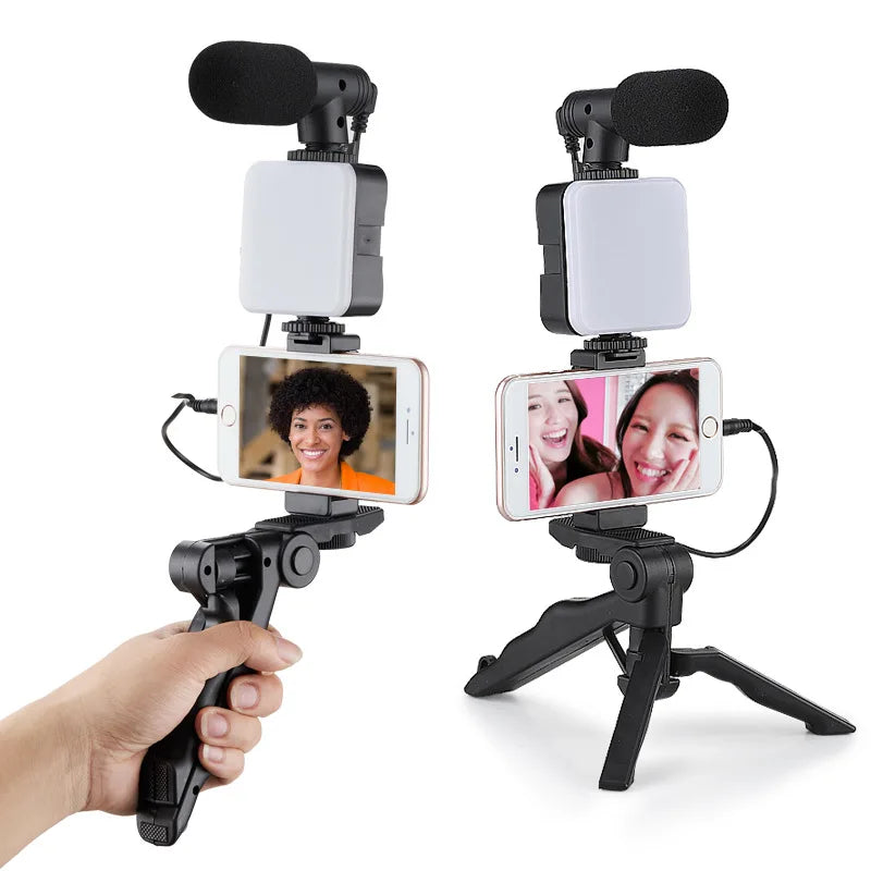 Kit de vlogging pour téléphone portable, trépied, lumière de remplissage 36 LED et mini microphone pour diffusion en direct, vidéo TikTok YouTube