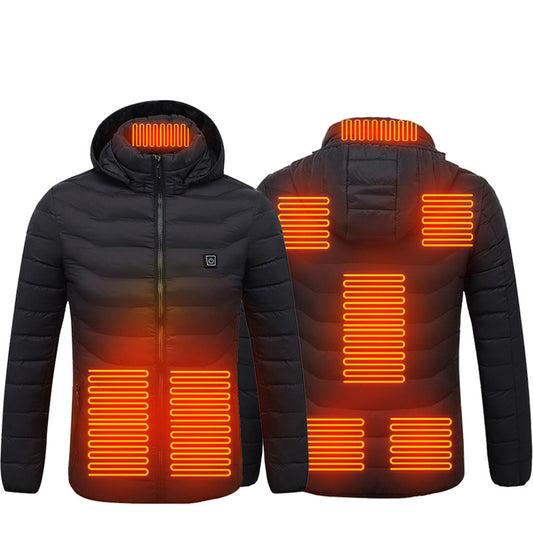 Intelligent Heating Clothes Winter 8 Areas Standing Collar Hooded Light Thin Heating Warm Jacket Men Electric Heating Constant Temperature Heating Cotton Jacket