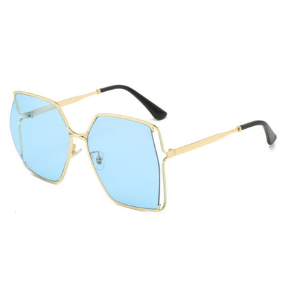 Lunettes de soleil tendance à grande monture pour femmes, lunettes de soleil creuses en métal dégradé de couleur à la mode, lunettes personnalisées