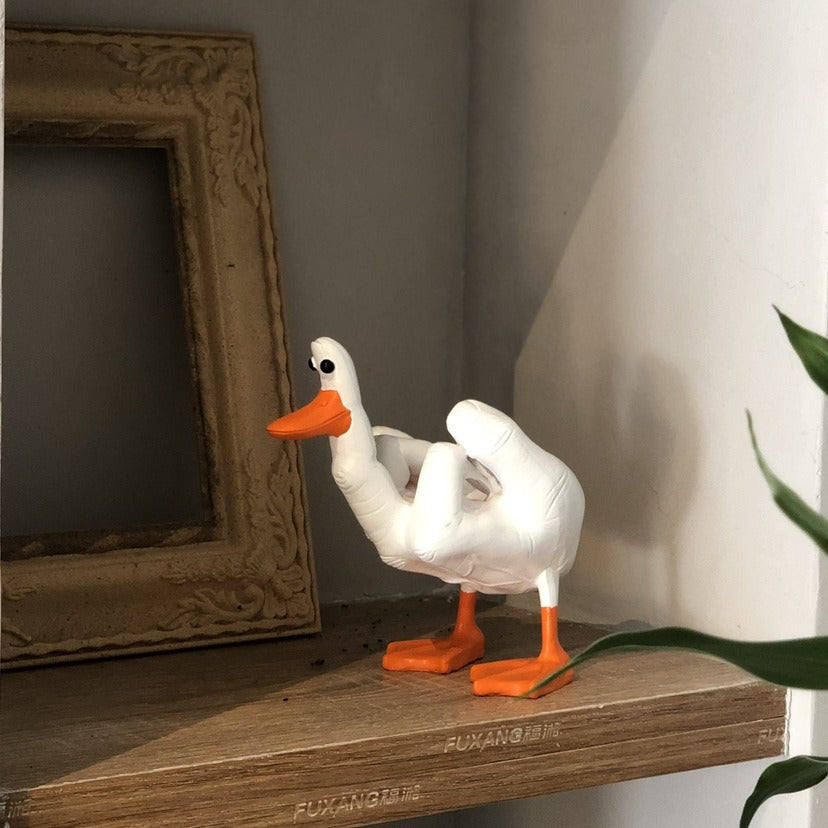 Statue de canard avec doigt d'honneur en résine, ornements artisanaux, canard, vous parodiez le doigt d'honneur, décoration de bureau