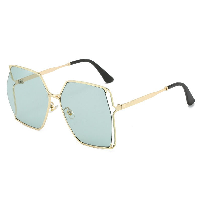 Lunettes de soleil tendance à grande monture pour femmes, lunettes de soleil creuses en métal dégradé de couleur à la mode, lunettes personnalisées