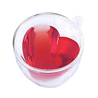 Heart-Shaped Double-Layer Glass Mug - Heat Resistant Tea & Coffee Cup