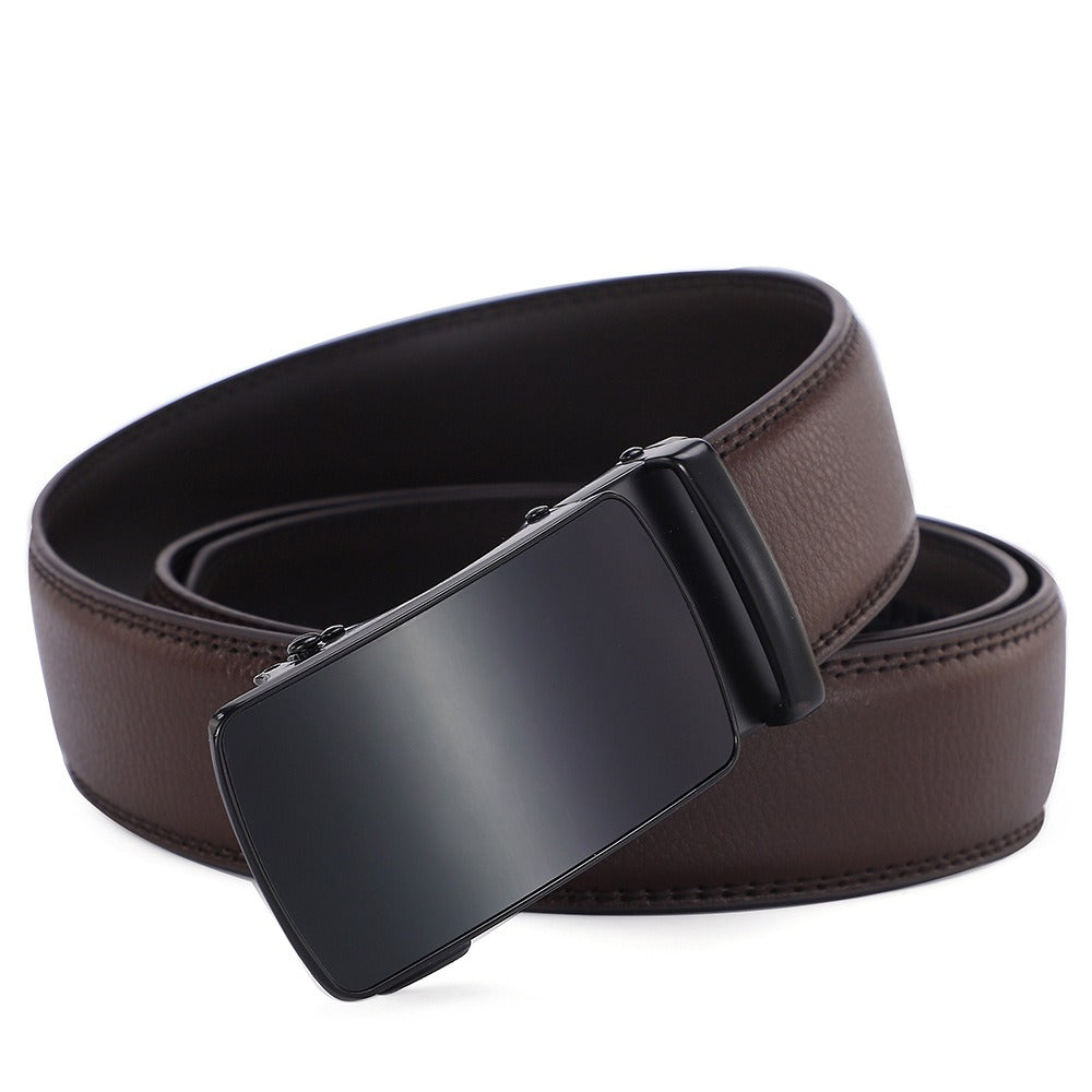 Ceinture tendance haut de gamme en cuir de vachette à deux couches avec boucle automatique pour hommes