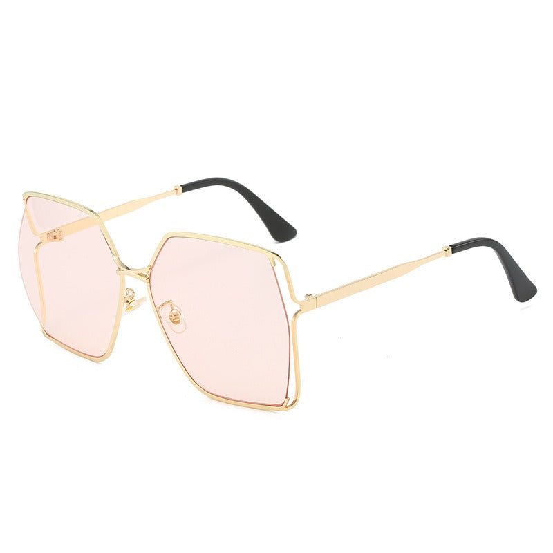 Lunettes de soleil tendance à grande monture pour femmes, lunettes de soleil creuses en métal dégradé de couleur à la mode, lunettes personnalisées