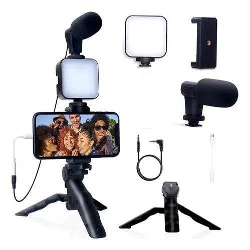 Kit de vlogging pour téléphone portable, trépied, lumière de remplissage 36 LED et mini microphone pour diffusion en direct, vidéo TikTok YouTube