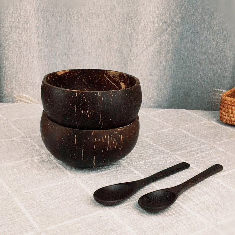 Old Coconut Shell Bowl Breakfast Oatmeal Bowl Coconut Shell Tableware Sugar Water Light Food Container Fruit Shake Salad Bowl