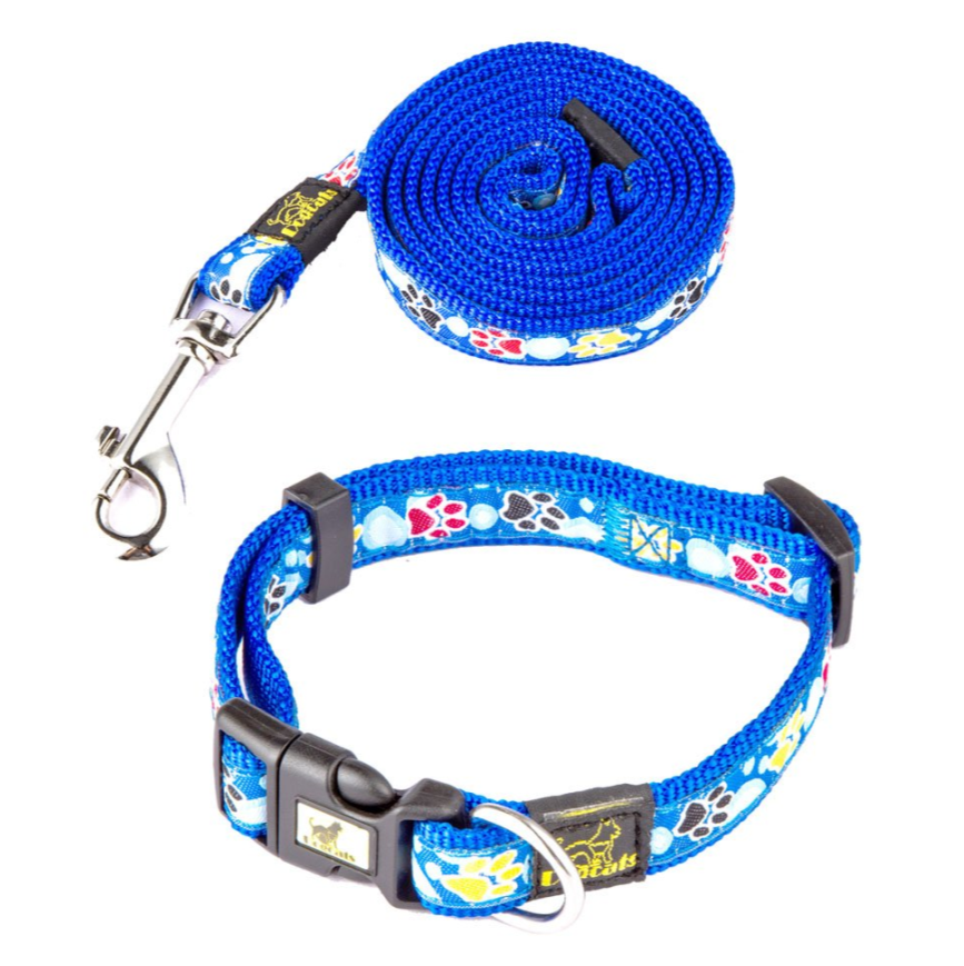 New Dog Paw Print Nylon Leash Collar (With Leash) Set Of Pet Supplies - PrimeDiscount