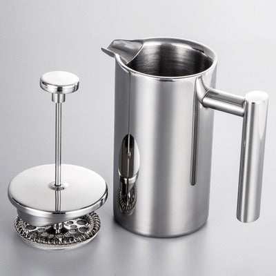 Kaffeekanne 304 Edelstahl French Press Doppelschicht Handgießkanne mit geradem Griff 