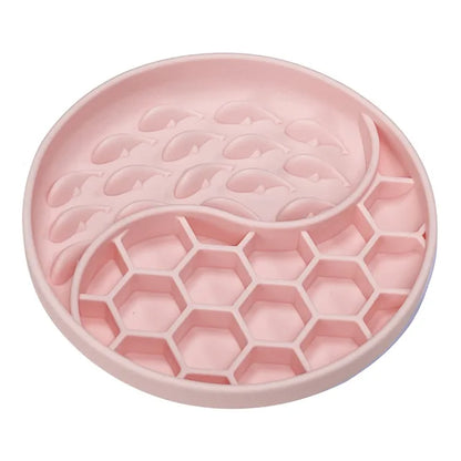 High Temperature Resistant Silicone Dog Food Bowl New Product 2-partition Slow Food Honeycomb Silicone Dog Bowl