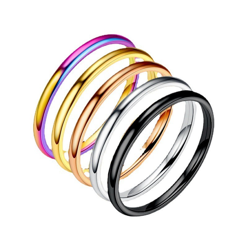 Ing Style Light Luxury Design Sense 2mm Titanium Steel Fine Ring Female Niche Vegetarian Circle Light Surface Couple Ring