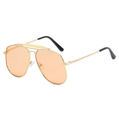 Lunettes de soleil pilote à monture métallique pour femmes, double pont, champagne, lunettes de soleil pour femmes, lunettes de soleil carrées transparentes surdimensionnées de luxe