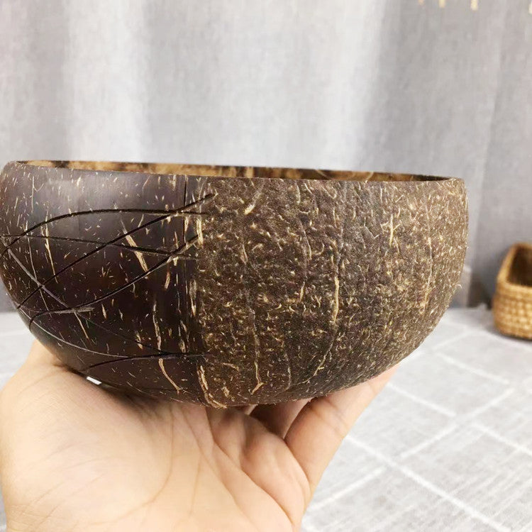 Old Coconut Shell Bowl Breakfast Oatmeal Bowl Coconut Shell Tableware Sugar Water Light Food Container Fruit Shake Salad Bowl