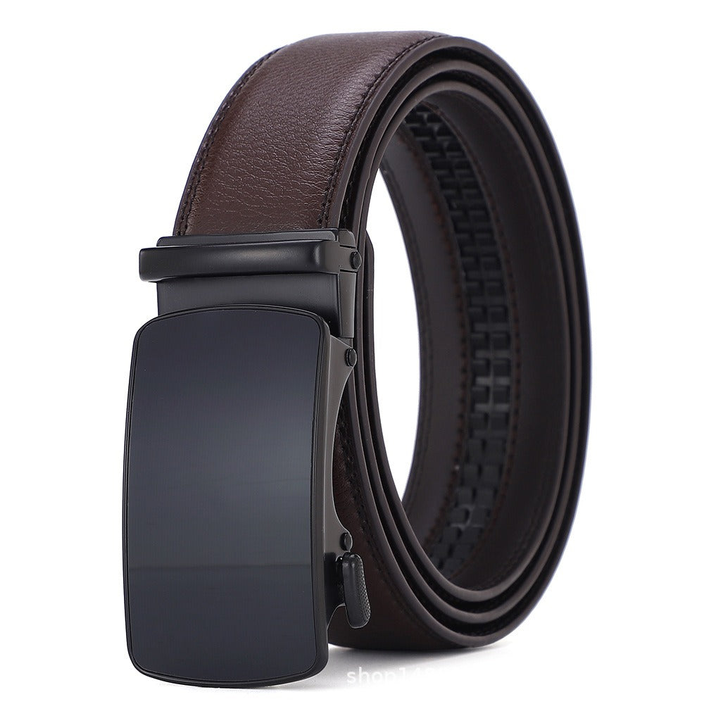 Ceinture tendance haut de gamme en cuir de vachette à deux couches avec boucle automatique pour hommes