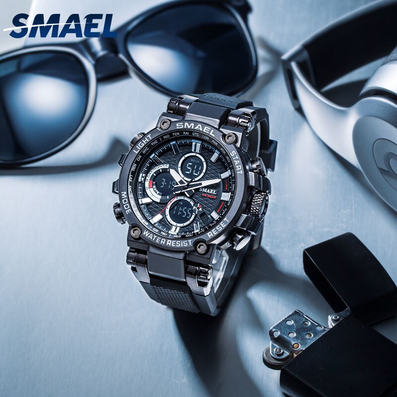 SMEAL 1803 Herren Sportuhren Digital Doppelzeit Chronograph Uhr Herren LED Chronometre Wochenanzeige Armbanduhren Montre Homme Stunde