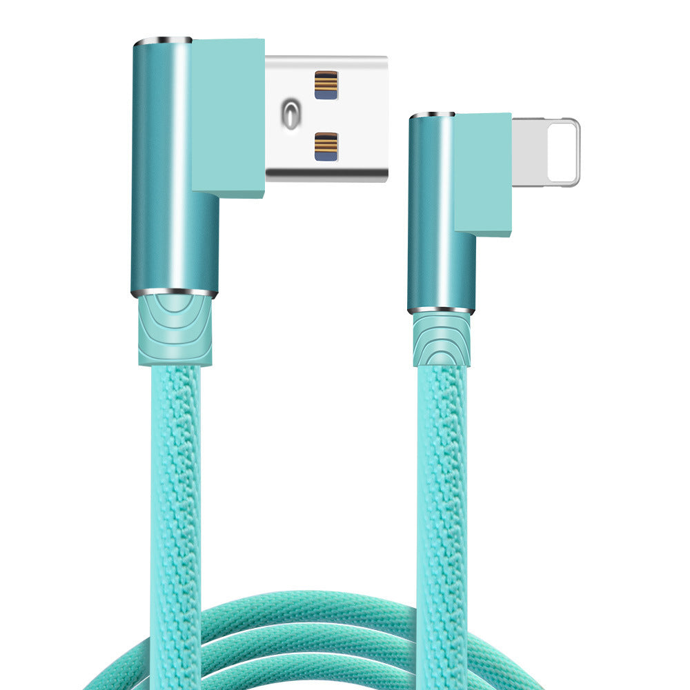 Double bend fast charging mobile data cable suitable for IOS Android Type-C 90 degree right angle mobile game charging cable