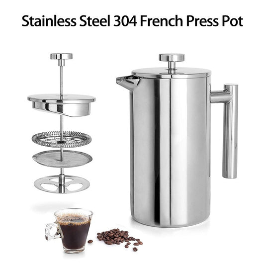 Kaffeekanne 304 Edelstahl French Press Doppelschicht Handgießkanne mit geradem Griff 