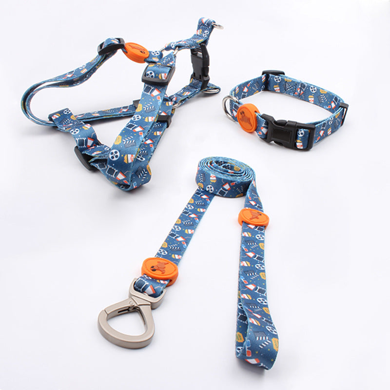 Printed Dog Leash Vest Large Dog Pet Leash Suit Cute Pet Collar Big Dog Leash Three Piece Set - PrimeDiscount