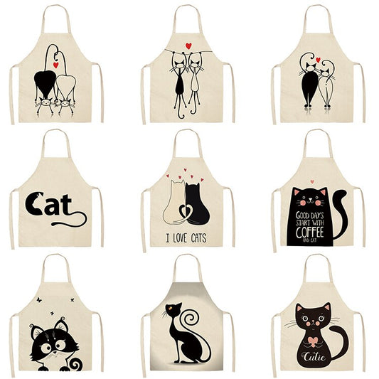 Cute Cat Kitchen Aprons – Cotton Linen Bibs for Cooking & Cleaning