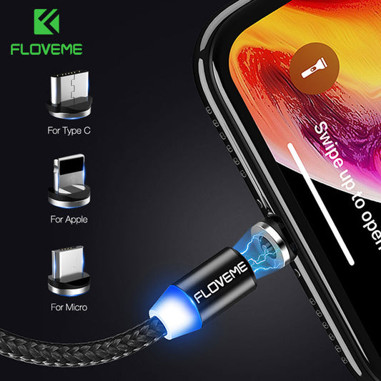 FLOVEME 1M Magnetic Charge Cable , Micro USB Cable For iPhone XR XS Max X Magnet Charger USB Type C Cable LED Charging Wire Cord - PrimeDiscount