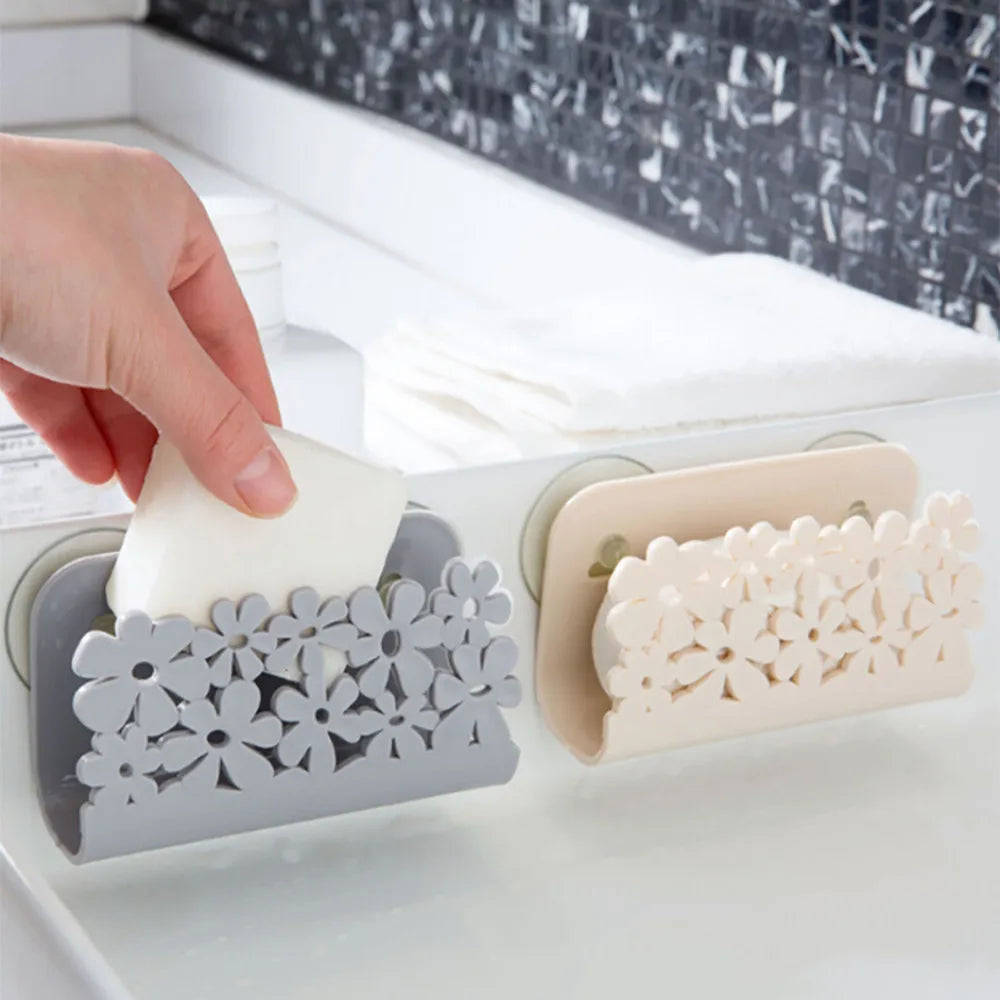 Bathroom Shelf Sponge Clothes Storage Rack Suction Kitchen Clean Holder Clip Rag Hollow Drain Rack Soap Hanging