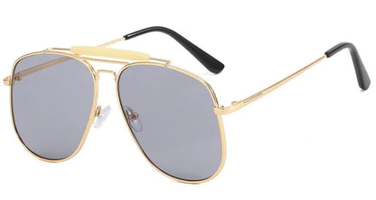 Lunettes de soleil pilote à monture métallique pour femmes, double pont, champagne, lunettes de soleil pour femmes, lunettes de soleil carrées transparentes surdimensionnées de luxe