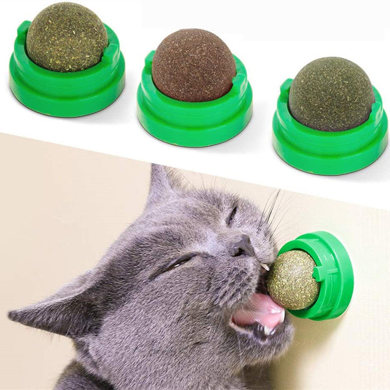 Boule d'herbe à chat rotative pour chats, jouet mural à sucer, friandises à lécher, boules de sucre à l'herbe à chat, jouets intelligents pour chats, balle interactive, jouet à la menthe pour chats