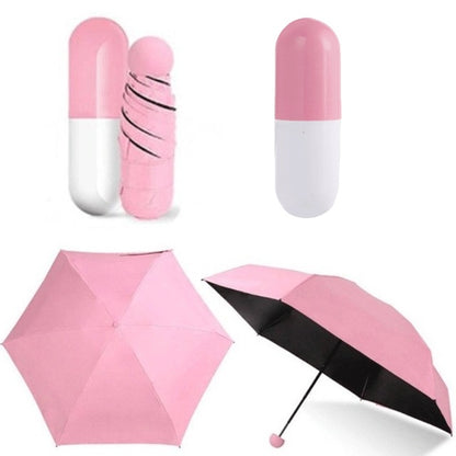 Mini parapluie pliable à capsule avec boîte à pilules, parasol de poche, parapluie de voyage portable anti-UV pour les jours ensoleillés et pluvieux