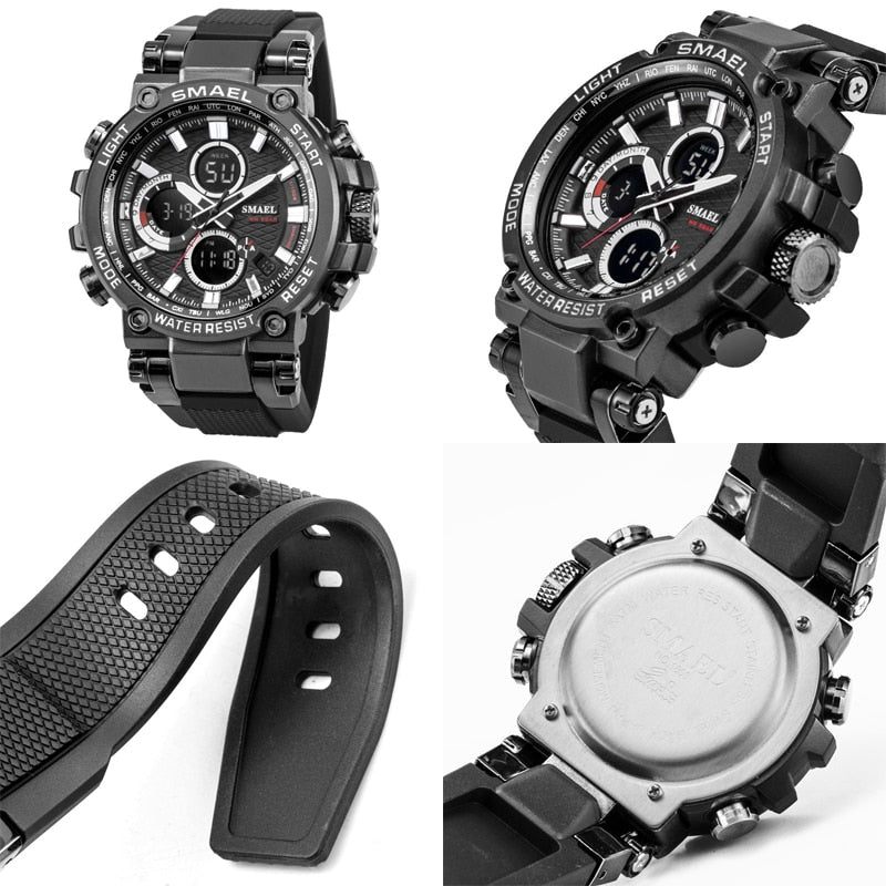 SMEAL 1803 Herren Sportuhren Digital Doppelzeit Chronograph Uhr Herren LED Chronometre Wochenanzeige Armbanduhren Montre Homme Stunde