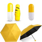 Mini parapluie pliable à capsule avec boîte à pilules, parasol de poche, parapluie de voyage portable anti-UV pour les jours ensoleillés et pluvieux