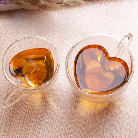 Heart-Shaped Double-Layer Glass Mug - Heat Resistant Tea & Coffee Cup