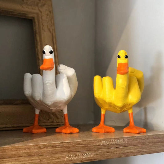 Statue de canard avec doigt d'honneur en résine, ornements artisanaux, canard, vous parodiez le doigt d'honneur, décoration de bureau