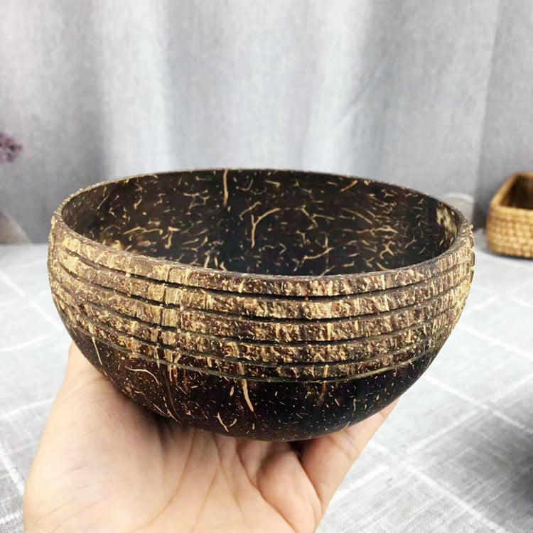 Old Coconut Shell Bowl Breakfast Oatmeal Bowl Coconut Shell Tableware Sugar Water Light Food Container Fruit Shake Salad Bowl