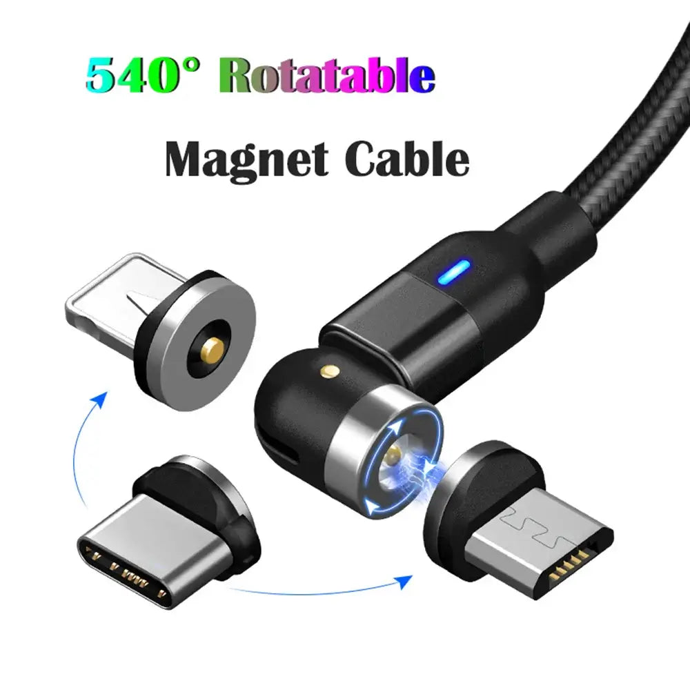 540 Degree Rotatable Apple Magnetic Charger For iPhone Cable USB C Magnetic Micro USB Cable Type C Gaming Cord Wire For Charging - PrimeDiscount