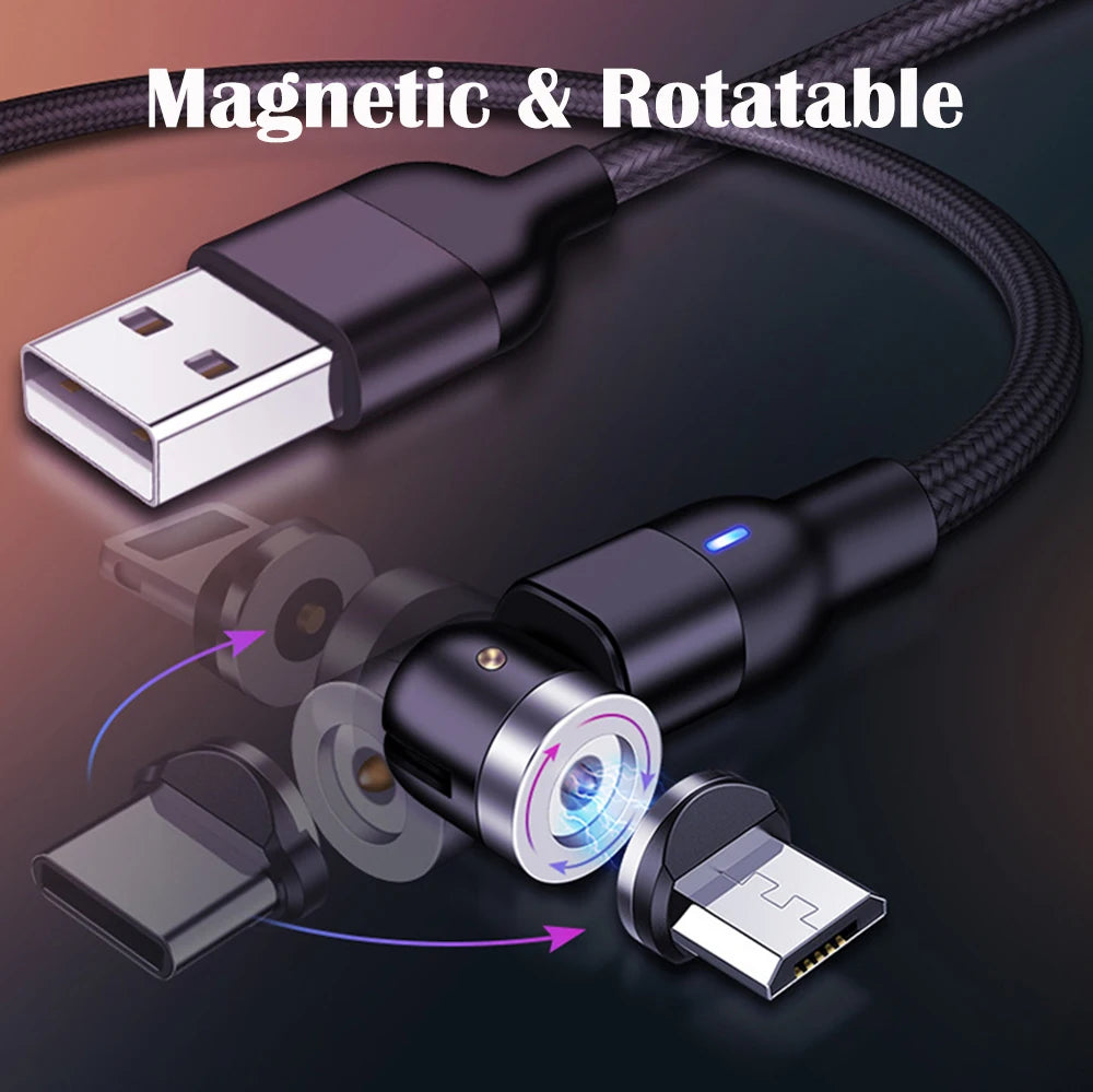 540 Degree Rotatable Apple Magnetic Charger For iPhone Cable USB C Magnetic Micro USB Cable Type C Gaming Cord Wire For Charging - PrimeDiscount